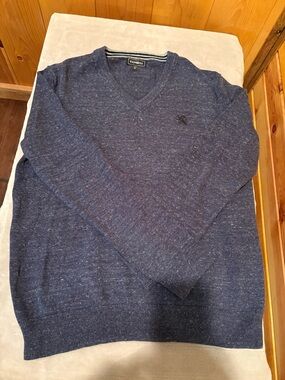 Express Men’s V-Neck Sweater in Navy Heather large